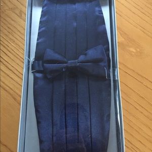 New navy blue cumberbund and bow tie.